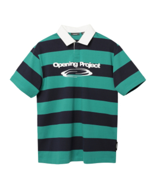 Identity Stripe Collar Half T Shirt - Green