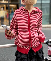 w closet | ボーダーニットパーカー(パーカー)