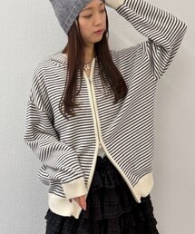 w closet | ボーダーニットパーカー(パーカー)