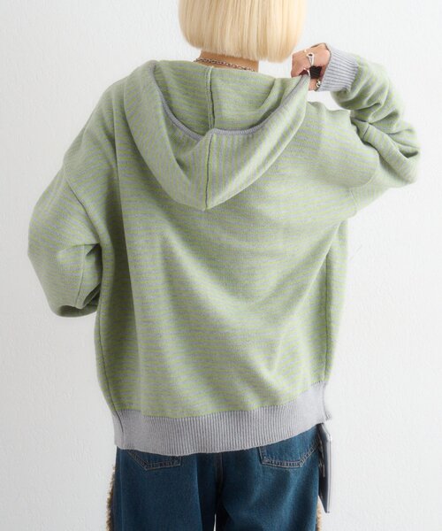 w closet（ダブルクローゼット）の「ボーダーニットパーカー（パーカー・レディース・ピンク/レッド/グレー/アイボリー・FREE）」の19枚目の写真