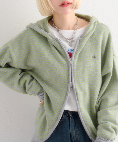 w closet（ダブルクローゼット）の「ボーダーニットパーカー（パーカー・レディース・ピンク/レッド/グレー/アイボリー・FREE）」の21枚目の写真