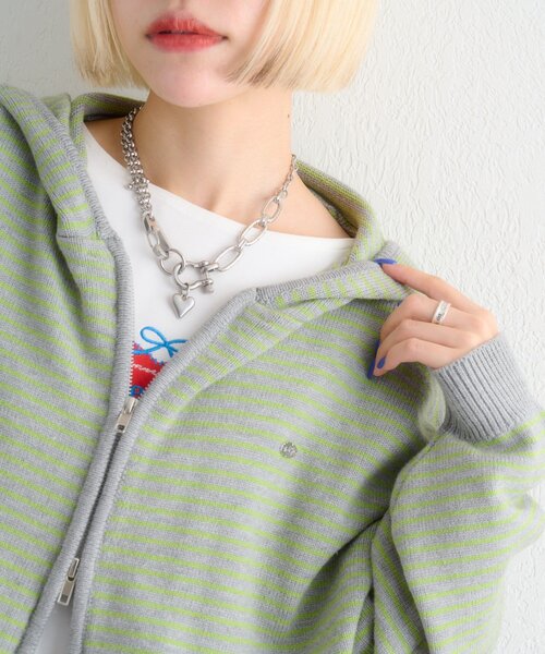 w closet（ダブルクローゼット）の「ボーダーニットパーカー（パーカー・レディース・ピンク/レッド/グレー/アイボリー・FREE）」の22枚目の写真