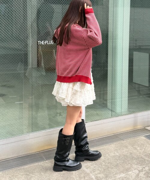 w closet（ダブルクローゼット）の「ボーダーニットパーカー（パーカー・レディース・ピンク/レッド/グレー/アイボリー・FREE）」の12枚目の写真