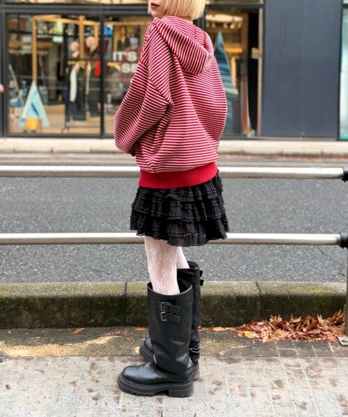 w closet（ダブルクローゼット）の「ボーダーニットパーカー（パーカー・レディース・ピンク/レッド/グレー/アイボリー・FREE）」の9枚目の写真