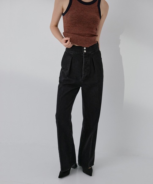 RITAN(リタン)の「【RITAN/リタン】High Waist Tack Denim/ハイウエストタックデニム(デニムパンツ・レディース・ブラック/ブルー・1/2)」の2枚目の写真