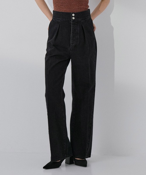 RITAN(リタン)の「【RITAN/リタン】High Waist Tack Denim/ハイウエストタックデニム(デニムパンツ・レディース・ブラック/ブルー・1/2)」の4枚目の写真