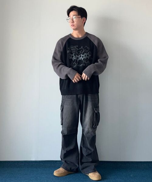 VENHIT(ベンヒット)の「スタキャットレグランニット(ニット/セーター・レディース・ブラック/ベージュ/ネイビー/バーガンディー・MEDIUM/LARGE/X-LARGE)」の7枚目の写真