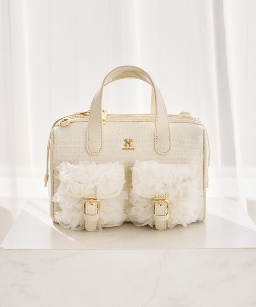 one after another NICE CLAUP（ワンアフターアナザーナイスクラップ）の「【premium order】チュールフリルボストンバッグ（ショルダーバッグ・レディース・ブラック/アイボリー/ピンク/ミント・FREE）」の2枚目の写真