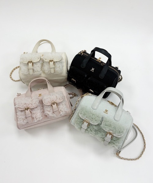 one after another NICE CLAUP（ワンアフターアナザーナイスクラップ）の「【premium order】チュールフリルボストンバッグ（ショルダーバッグ・レディース・ブラック/アイボリー/ピンク/ミント・FREE）」の5枚目の写真