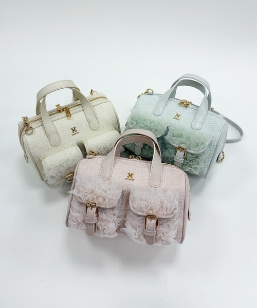 one after another NICE CLAUP（ワンアフターアナザーナイスクラップ）の「【premium order】チュールフリルボストンバッグ（ショルダーバッグ・レディース・ブラック/アイボリー/ピンク/ミント・FREE）」の7枚目の写真