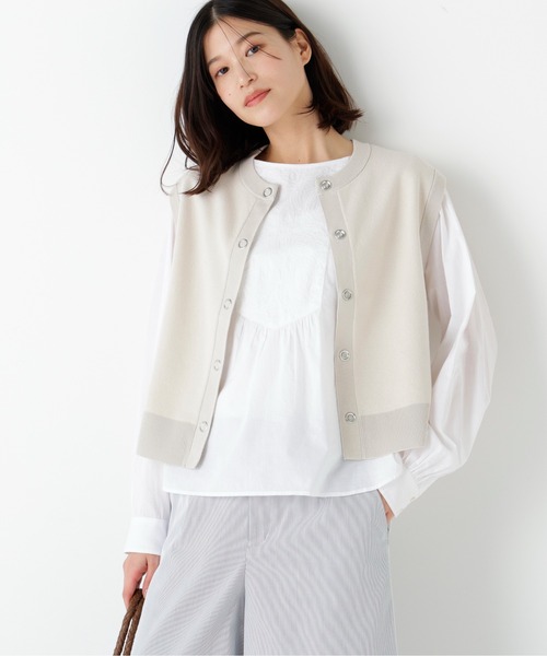 human woman(ヒューマンウーマン)の「◆ハイツイストコットン混ジャカードベスト(ベスト・レディース・ネイビー/ホワイト系その他/グレー・MEDIUM)」の2枚目の写真