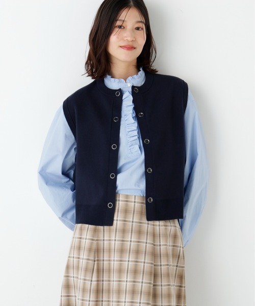 human woman(ヒューマンウーマン)の「◆ハイツイストコットン混ジャカードベスト(ベスト・レディース・ネイビー/ホワイト系その他/グレー・MEDIUM)」の3枚目の写真