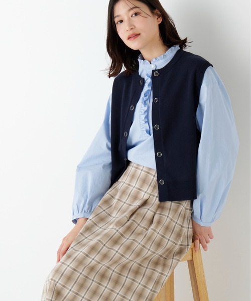 human woman(ヒューマンウーマン)の「◆ハイツイストコットン混ジャカードベスト(ベスト・レディース・ネイビー/ホワイト系その他/グレー・MEDIUM)」の9枚目の写真