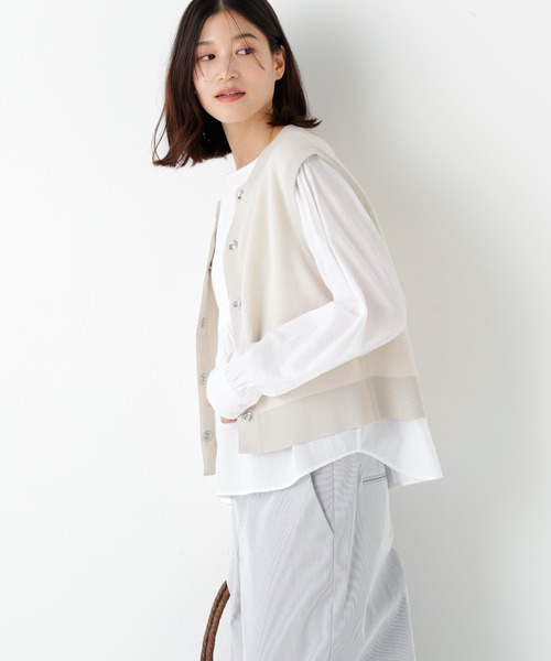 human woman(ヒューマンウーマン)の「◆ハイツイストコットン混ジャカードベスト(ベスト・レディース・ネイビー/ホワイト系その他/グレー・MEDIUM)」の20枚目の写真