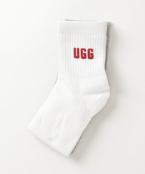 UGG（アグ）の「アグ 【UGG 】-  2足セット ソックス【WQUINLIN LOGO QUARTER 2PACK 1171623-RSF】（ソックス/靴下・レディース・ホワイト×グレー・ONE SIZE）」の4枚目の写真