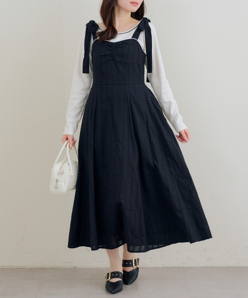 continuer de NICE CLAUP(コンティニューデナイスクラップ)の「肩リボンキャミワンピ(ワンピース・レディース・ブラック/オフホワイト/ワンウォッシュ/その他11/チェック・FREE)」の3枚目の写真