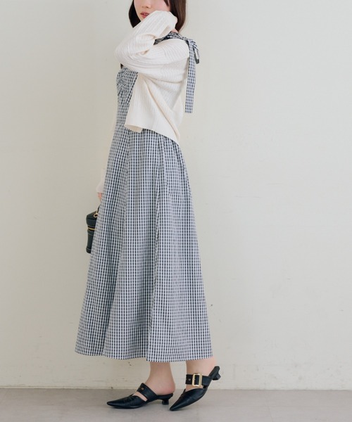 continuer de NICE CLAUP(コンティニューデナイスクラップ)の「肩リボンキャミワンピ(ワンピース・レディース・ブラック/オフホワイト/ワンウォッシュ/その他11/チェック・FREE)」の6枚目の写真