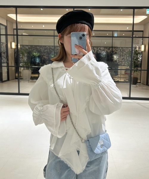 idem(イデム)の「ruffle collared blouse / ラッフルカラーブラウス(シャツ/ブラウス・レディース・ブラック/オフホワイト・FREE)」の12枚目の写真