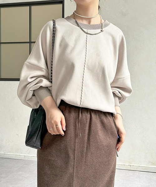 un dix cors（アンディコール）の「バックリブラインスエードプルオーバー（Tシャツ/カットソー・レディース・チャコールグレー/グレイッシュベージュ/アイボリー・FREE）」の3枚目の写真