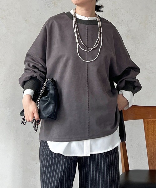 un dix cors（アンディコール）の「バックリブラインスエードプルオーバー（Tシャツ/カットソー・レディース・チャコールグレー/グレイッシュベージュ/アイボリー・FREE）」の15枚目の写真