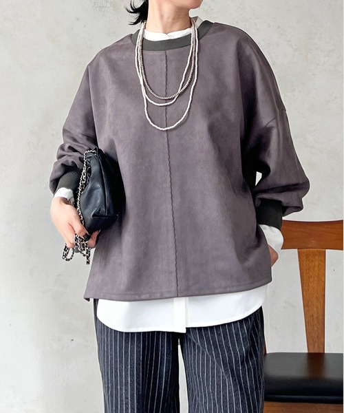 un dix cors（アンディコール）の「バックリブラインスエードプルオーバー（Tシャツ/カットソー・レディース・チャコールグレー/グレイッシュベージュ/アイボリー・FREE）」の16枚目の写真