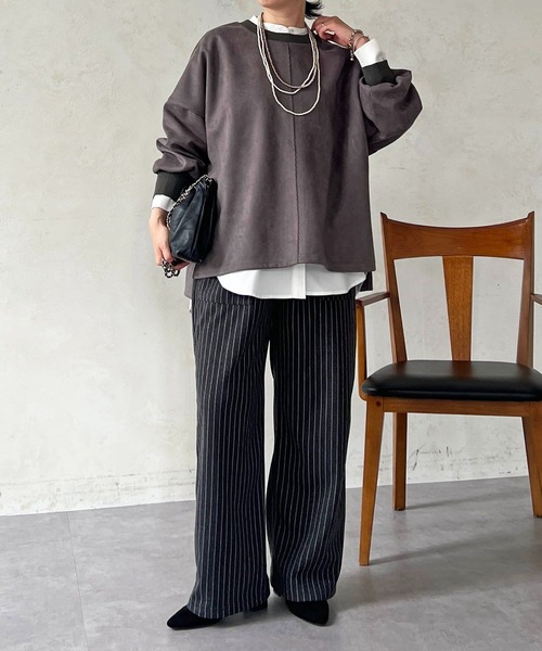 un dix cors（アンディコール）の「バックリブラインスエードプルオーバー（Tシャツ/カットソー・レディース・チャコールグレー/グレイッシュベージュ/アイボリー・FREE）」の6枚目の写真