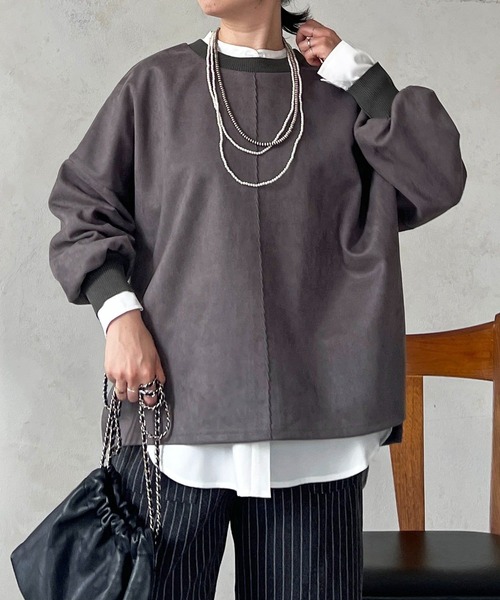 un dix cors（アンディコール）の「バックリブラインスエードプルオーバー（Tシャツ/カットソー・レディース・チャコールグレー/グレイッシュベージュ/アイボリー・FREE）」の10枚目の写真