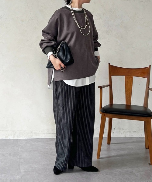 un dix cors（アンディコール）の「バックリブラインスエードプルオーバー（Tシャツ/カットソー・レディース・チャコールグレー/グレイッシュベージュ/アイボリー・FREE）」の7枚目の写真