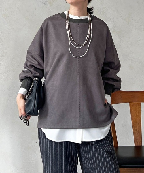 un dix cors（アンディコール）の「バックリブラインスエードプルオーバー（Tシャツ/カットソー・レディース・チャコールグレー/グレイッシュベージュ/アイボリー・FREE）」の11枚目の写真