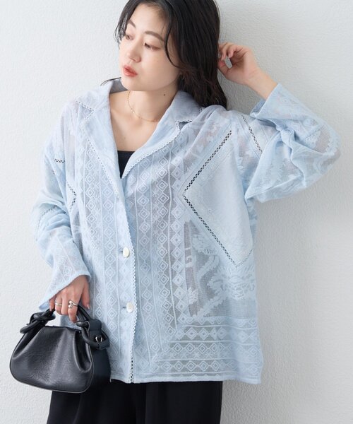 CIAOPANIC TYPY（チャオパニックティピー）の「【india】レースリメイク風シャツジャケット（シャツ/ブラウス・レディース・ブラック/サックスブルー/イエロー/オフホワイト・ONE SIZE）」の3枚目の写真