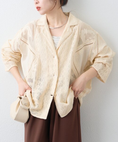 CIAOPANIC TYPY（チャオパニックティピー）の「【india】レースリメイク風シャツジャケット（シャツ/ブラウス・レディース・ブラック/サックスブルー/イエロー/オフホワイト・ONE SIZE）」の4枚目の写真