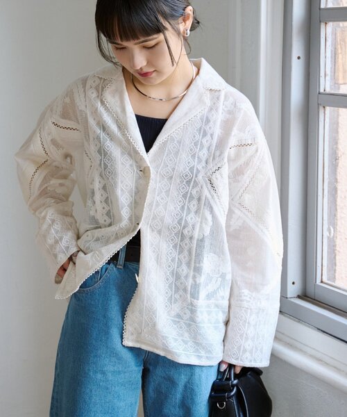 CIAOPANIC TYPY（チャオパニックティピー）の「【india】レースリメイク風シャツジャケット（シャツ/ブラウス・レディース・ブラック/サックスブルー/イエロー/オフホワイト・ONE SIZE）」の5枚目の写真