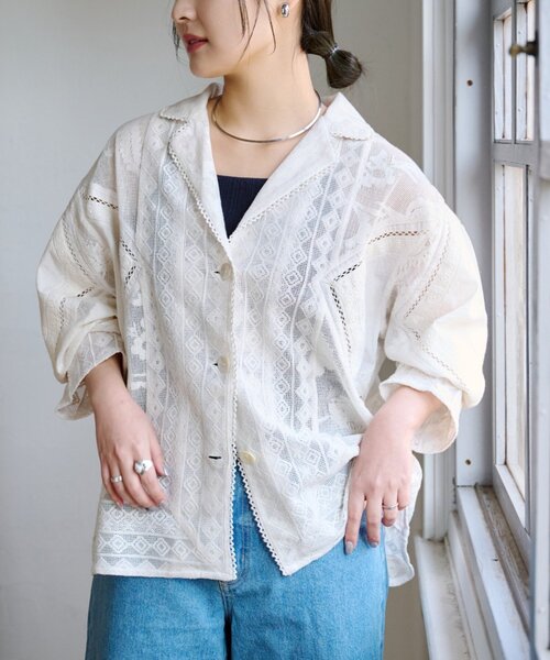 CIAOPANIC TYPY（チャオパニックティピー）の「【india】レースリメイク風シャツジャケット（シャツ/ブラウス・レディース・ブラック/サックスブルー/イエロー/オフホワイト・ONE SIZE）」の6枚目の写真