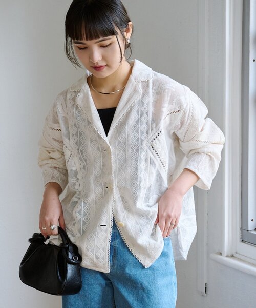 CIAOPANIC TYPY（チャオパニックティピー）の「【india】レースリメイク風シャツジャケット（シャツ/ブラウス・レディース・ブラック/サックスブルー/イエロー/オフホワイト・ONE SIZE）」の7枚目の写真