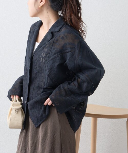 CIAOPANIC TYPY（チャオパニックティピー）の「【india】レースリメイク風シャツジャケット（シャツ/ブラウス・レディース・ブラック/サックスブルー/イエロー/オフホワイト・ONE SIZE）」の8枚目の写真