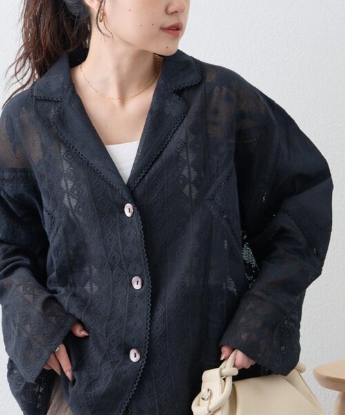 CIAOPANIC TYPY（チャオパニックティピー）の「【india】レースリメイク風シャツジャケット（シャツ/ブラウス・レディース・ブラック/サックスブルー/イエロー/オフホワイト・ONE SIZE）」の9枚目の写真