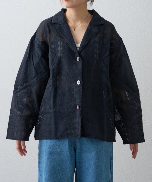 CIAOPANIC TYPY（チャオパニックティピー）の「【india】レースリメイク風シャツジャケット（シャツ/ブラウス・レディース・ブラック/サックスブルー/イエロー/オフホワイト・ONE SIZE）」の16枚目の写真