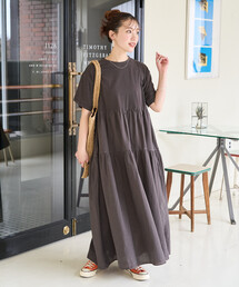 限定展開　ピグメント 加工 ティアード 切り替え ワンピース