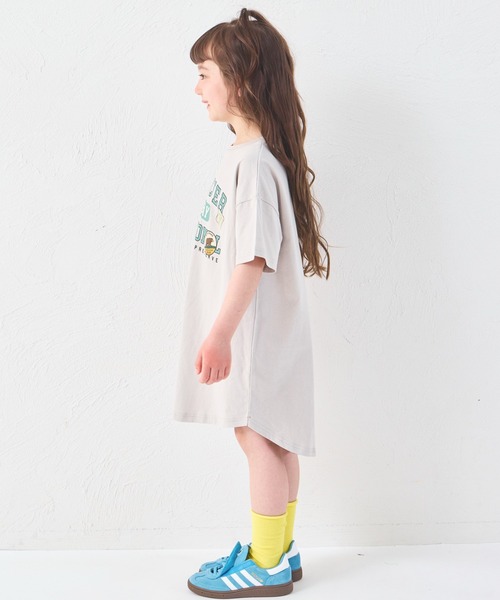 pairmanon(ペアマノン)の「【綿100%】【リンクコーデ】ガールズ ロゴプリント チュニックTシャツ(チュニック・キッズ・ピンク系その他/グレイッシュベージュ/ブルー・100/110/120/130/140/150/90)」の6枚目の写真