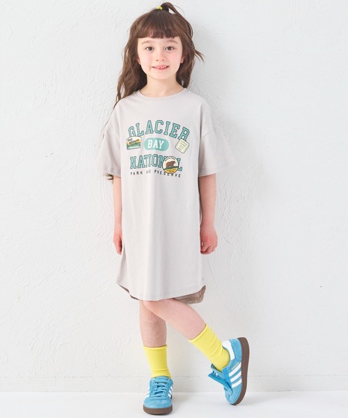 pairmanon(ペアマノン)の「【綿100%】【リンクコーデ】ガールズ ロゴプリント チュニックTシャツ(チュニック・キッズ・ピンク系その他/グレイッシュベージュ/ブルー・100/110/120/130/140/150/90)」の7枚目の写真