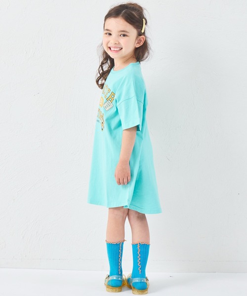 pairmanon(ペアマノン)の「【綿100%】【リンクコーデ】ガールズ ロゴプリント チュニックTシャツ(チュニック・キッズ・ピンク系その他/グレイッシュベージュ/ブルー・100/110/120/130/140/150/90)」の9枚目の写真