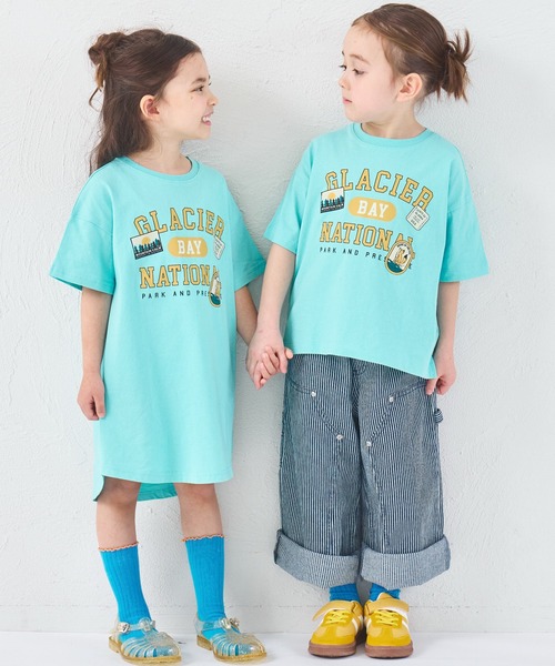 pairmanon(ペアマノン)の「【綿100%】【リンクコーデ】ガールズ ロゴプリント チュニックTシャツ(チュニック・キッズ・ピンク系その他/グレイッシュベージュ/ブルー・100/110/120/130/140/150/90)」の12枚目の写真