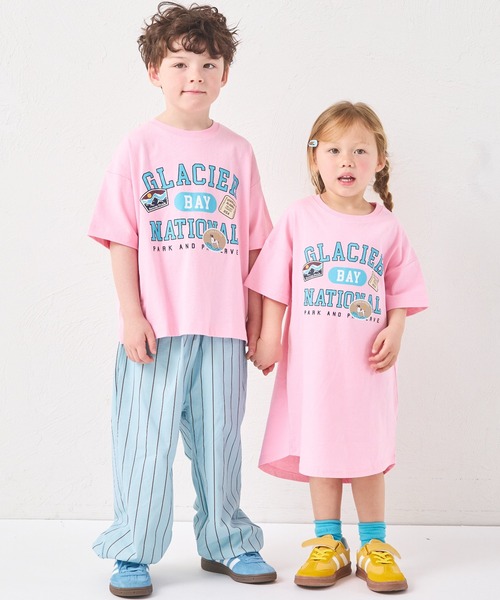 pairmanon(ペアマノン)の「【綿100%】【リンクコーデ】ガールズ ロゴプリント チュニックTシャツ(チュニック・キッズ・ピンク系その他/グレイッシュベージュ/ブルー・100/110/120/130/140/150/90)」の17枚目の写真