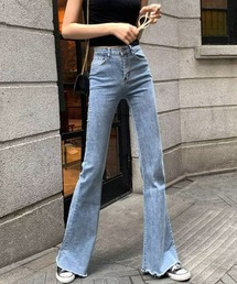 ハイウエスフレアデニムパンツ ストレッチパンツ 【26年春夏新作】 きれいめカジュアル オフィスカジュアル レディース韓国風