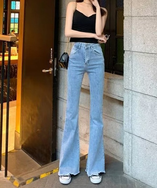 SEU(エスイーユー)の「ハイウエスフレアデニムパンツ ストレッチパンツ 【26年春夏新作】 きれいめカジュアル オフィスカジュアル レディース韓国風(デニムパンツ・レディース・ブラック/ブルー・M/L)」の10枚目の写真