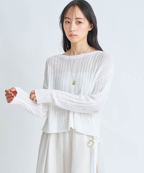 NOELA（ノエラ）の「シアーリブ編みニット（ニット/セーター・レディース・グレー/オフホワイト/サックスブルー・フリー）」の4枚目の写真