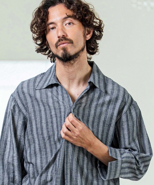 Glogang ポロシャツ ms6418- Gauze Touch Stripe Skipper Polo Seven Sleeve Shirt 七分袖