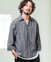 ms6418- Gauze Touch Stripe Skipper Polo Seven Sleeve Shirt 七分袖スキッパーポロシャツ(MGN-261-021)