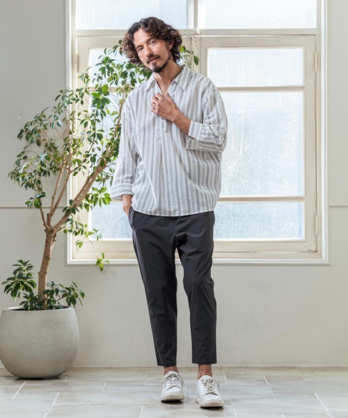 Magine（マージン）の「ms6418- Gauze Touch Stripe Skipper Polo Seven Sleeve Shirt 七分袖スキッパーポロシャツ(MGN-261-021)（ポロシャツ・メンズ・ホワイト/ネイビー/ブラック・48/46/44）」の7枚目の写真