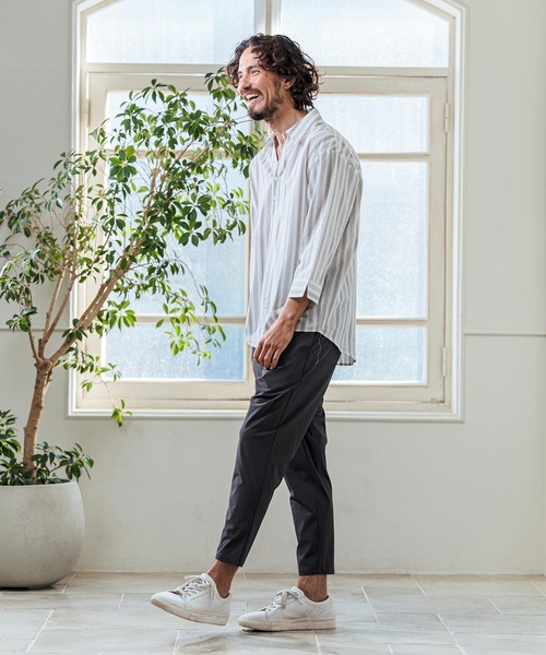 Magine（マージン）の「ms6418- Gauze Touch Stripe Skipper Polo Seven Sleeve Shirt 七分袖スキッパーポロシャツ(MGN-261-021)（ポロシャツ・メンズ・ホワイト/ネイビー/ブラック・48/46/44）」の9枚目の写真